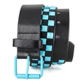 Black Y2K punk belt featuring sky blue square studs and a matching blue single prong buckle - Azure / 110cm