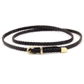 Handwoven black slim leather belt with vintage gold buckle for women casual styling - Black