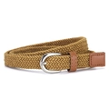 Ceinture tressée élastique kaki avec boucle en métal argenté et finitions en cuir - Camel