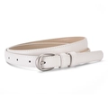Slim white PU leather belt for women with silver matte pin buckle and neat stitching - White