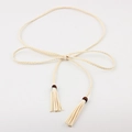 Cinturón trenzado blanco crema con cuentas de madera marrón oscuro y borlas suaves - Largo 170 Ancho 0.5 / Beige