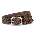 Women's leopard print suede belt with a vintage silver oval buckle for jeans - 105cm / Leopard Camel