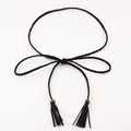 Cadena de cintura trenzada negra para mujer con cuentas de madera marrones y borlas - Largo 170 Ancho 0.5 / Negro