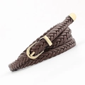 Cinturón de cuero marrón oscuro trenzado a mano con hebilla de pasador dorada - Estilo Fino / café