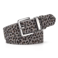 Fashionable leopard print frosted belt with a vintage square silver matte metal buckle - Grey Leopard