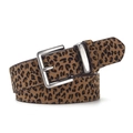 Women's leopard print suede belt with silver metal square pin buckle and matte finish - Leopard Camel
