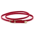 Slim handmade braided red waist belt for women with a vintage golden pin buckle - Red