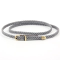 Slim grey hand-woven leather belt with a vintage bronze buckle for women - Gray