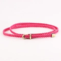 Handwoven rose pink thin waist belt with a vintage gold oval buckle for women - Rose Red