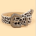 Cinturón de mujer con estampado de leopardo y hebilla vintage grabada estilo western - 108cm / Blanco Vaca