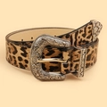 Ceinture motif léopard style western avec boucle et embout en argent gravé vintage - Léopard Café