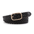 Women's black braided leather belt with a polished gold square metal buckle - Black / Length 110 Width 2.3