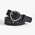 Cintura in pelle nera da donna con fibbia a cuore e motivi a cuore traforati - Nero / Lunghezza 90 Larghezza 2.3