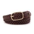 Ceinture tressée marron foncé pour femme avec une boucle carrée classique en or mat - Café / Longueur 110 Largeur 2.3
