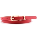 Cintura sottile in pelle rossa da donna con fibbia metallica dorata a ferro di cavallo - Rosso / 105x1cm