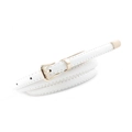 Slim white faux crocodile leather belt for women with polished gold pin buckle - Regular / White