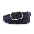 Ceinture tressée bleu marine pour femme avec boucle métallique rectangulaire dorée - Bleu marine / Longueur 110 Largeur 2.3