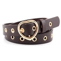 Ceinture femme en cuir marron foncé avec boucle cœur dorée et détails d'œillets - café