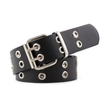 Punkstijl zwarte lederen riem met dubbele rij zilveren metalen oogjes en een dubbele gesp - Zwart Zonder Ketting