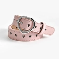 Cintura da donna in pelle rosa con fibbia a cuore e fori a forma di cuore - Rosa / Lunghezza 90 Larghezza 2.3