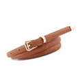 Caramel brown slim belt with snakeskin texture and gold pin buckle for women - Regular / Camel