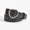 Ceinture en cuir marron foncé avec boucle cœur argentée et découpes cœur pour femme - Café / Longueur 90 Largeur 2.3