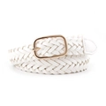 Ceinture tressée blanche pour femme avec boucle rectangulaire dorée et style élégant - Blanc / Longueur 110 Largeur 2.3