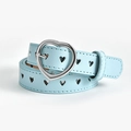 Ceinture bleu clair à boucle en forme de cœur avec motif de cœurs ajourés - Bleu ciel / Longueur 90 Largeur 2.3