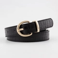 Cintura da donna in pelle nera stampa coccodrillo con fibbia a ferro di cavallo dorata - Lunghezza 107 Larghezza 2.3 / Nero