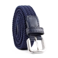 Donkerblauwe gevlochten elastische riem met zilveren metalen gesp en leer detail - Marineblauw