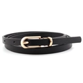Elegante cintura sottile in pelle nera da donna con fibbia in metallo dorato a U - Nero / 105x1cm
