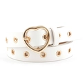 Ceinture blanche en similicuir avec boucle cœur dorée et détails d'œillets en métal - Blanc
