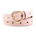 Ceinture en similicuir rose avec boucle cœur dorée et double rangée d'œillets - Rose