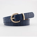 Cintura da donna blu scuro con motivo a coccodrillo e fibbia in metallo dorato a U - Lunghezza 107 Larghezza 2.3 / Blu navy