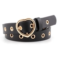 Ceinture pour femme en simili cuir noir avec boucle cœur dorée et œillets métalliques - Noir