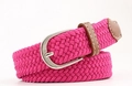 Unisex rose pink woven elastic belt with silver metal buckle and brown leather trim - Rose Red / 100cm Length 2.5 Width