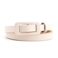 Minimalist cream patent leather skinny belt with color-matched rectangular buckle - Beige / Length 107 Width 1.4
