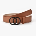 Bruine damesriem van imitatieleer met een moderne matzwarte dubbele ring gesp - camel