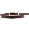 Sottile cintura marrone scuro da donna con fibbia ad ardiglione ovale dorata e trama in pelle - Caffè / 105x1cm