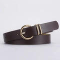 Women's dark coffee PU leather belt with round gold pin buckle and metal loops - Coffee / 116*2.8