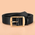 Men's black litchi pattern leather belt featuring a classic polished gold square buckle - Gold Buckle Black Style (P0366-D)