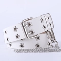 Weißer Punk-Gürtel mit zweireihigen Sternnieten und Metallkette für Damen - Mit Kettenstil / Weiß