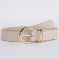 Minimalist cream white PU leather belt with round golden pin buckle for women - Beige / 116*2.8