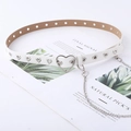 Punk-Stil weißer Kunstleder Gürtel mit silberner Herzschnalle und abnehmbarer Kette - 106cm x 2,3cm / Weiß mit Kette