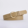Minimalist khaki PU leather belt for women featuring a polished gold round buckle - Khaki / 116*2.8