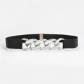 Cintura elastica nera con vistosa fibbia a catena d'argento lucido per abiti eleganti - Nero-Fibbia Argentata