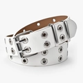 Cinturón punk blanco para mujer con ojales dobles y hebilla de metal plateado - 110x3.3cm / Blanco