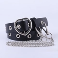Schwarzer Damen Punk Gürtel mit Herzschnalle, silbernen Ösen und Metallkette - Schwarz mit Kette