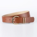 Classic brown PU leather belt for women with elegant golden round buckle and metal loops - Camel / 116*2.8