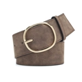 Cinturón ancho de cuero marrón para mujer con hebilla ovalada dorada y costuras retro - Longitud Estándar / café